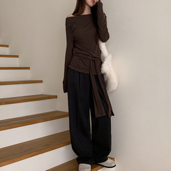 【丈別】【起毛】ツーピンタックバンディングワイドスラックス CHARCOAL