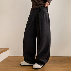 【丈別】【起毛】ツーピンタックバンディングワイドスラックス CHARCOAL