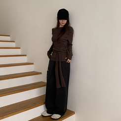 【丈別】【起毛】ツーピンタックバンディングワイドスラックス CHARCOAL