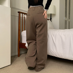 【丈別】【起毛】ツーピンタックバンディングワイドスラックス BROWN