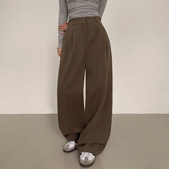 【丈別】【起毛】ツーピンタックバンディングワイドスラックス BROWN