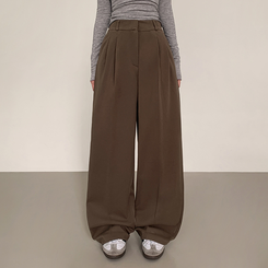 【丈別】【起毛】ツーピンタックバンディングワイドスラックス BROWN