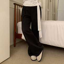 【丈別】【起毛】ツーピンタックバンディングワイドスラックス BLACK