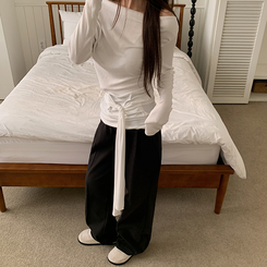 【丈別】【起毛】ツーピンタックバンディングワイドスラックス BLACK