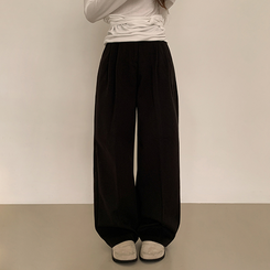 【丈別】【起毛】ツーピンタックバンディングワイドスラックス BLACK