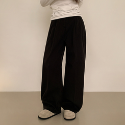 【丈別】【起毛】ツーピンタックバンディングワイドスラックス BLACK