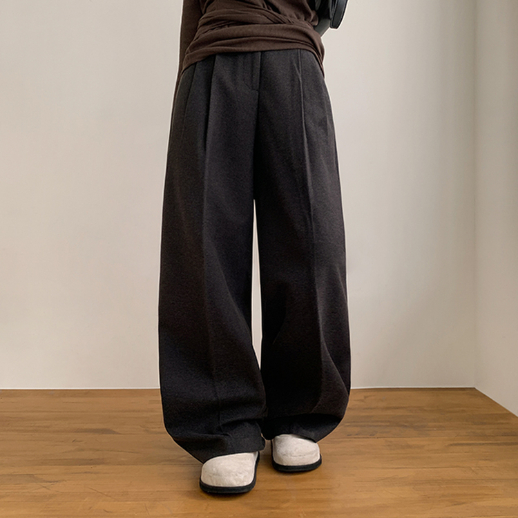 【丈別】【起毛】ツーピンタックバンディングワイドスラックス CHARCOAL