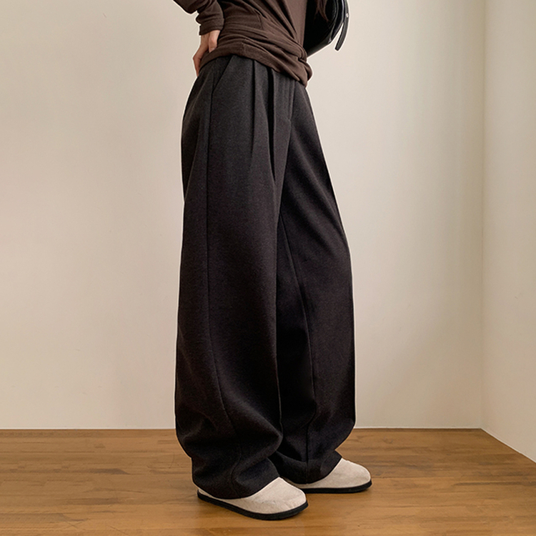 【丈別】【起毛】ツーピンタックバンディングワイドスラックス CHARCOAL