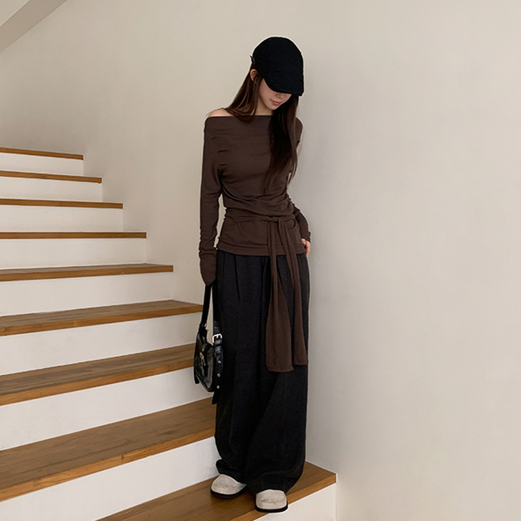 【丈別】【起毛】ツーピンタックバンディングワイドスラックス CHARCOAL