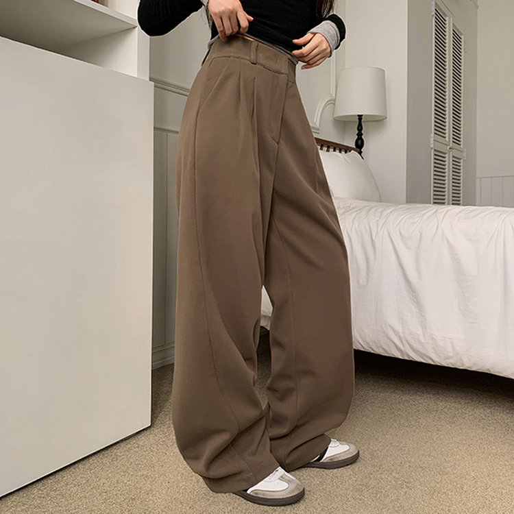 【丈別】【起毛】ツーピンタックバンディングワイドスラックス BROWN