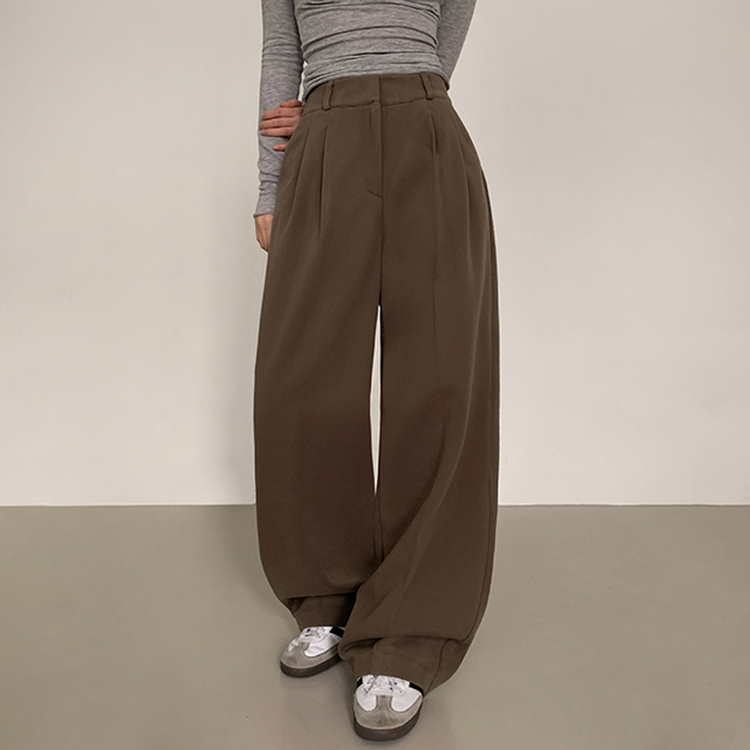 【丈別】【起毛】ツーピンタックバンディングワイドスラックス BROWN