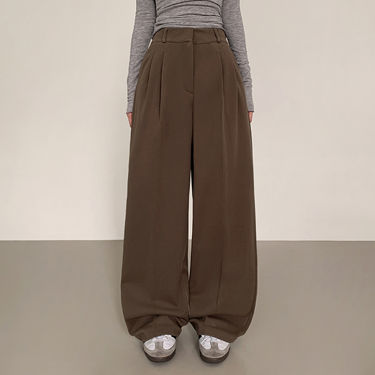 【丈別】【起毛】ツーピンタックバンディングワイドスラックス BROWN