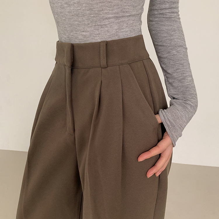 【丈別】【起毛】ツーピンタックバンディングワイドスラックス BROWN