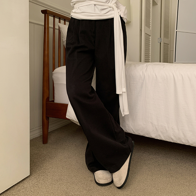 【丈別】【起毛】ツーピンタックバンディングワイドスラックス BLACK