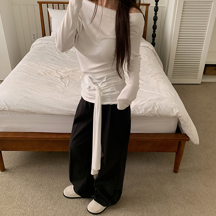 【丈別】【起毛】ツーピンタックバンディングワイドスラックス BLACK