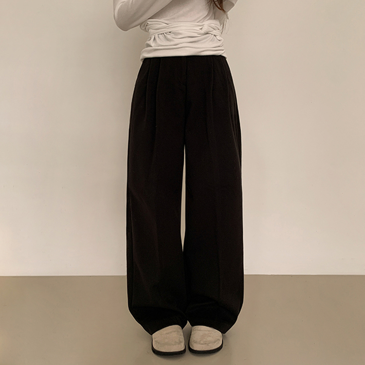 【丈別】【起毛】ツーピンタックバンディングワイドスラックス BLACK