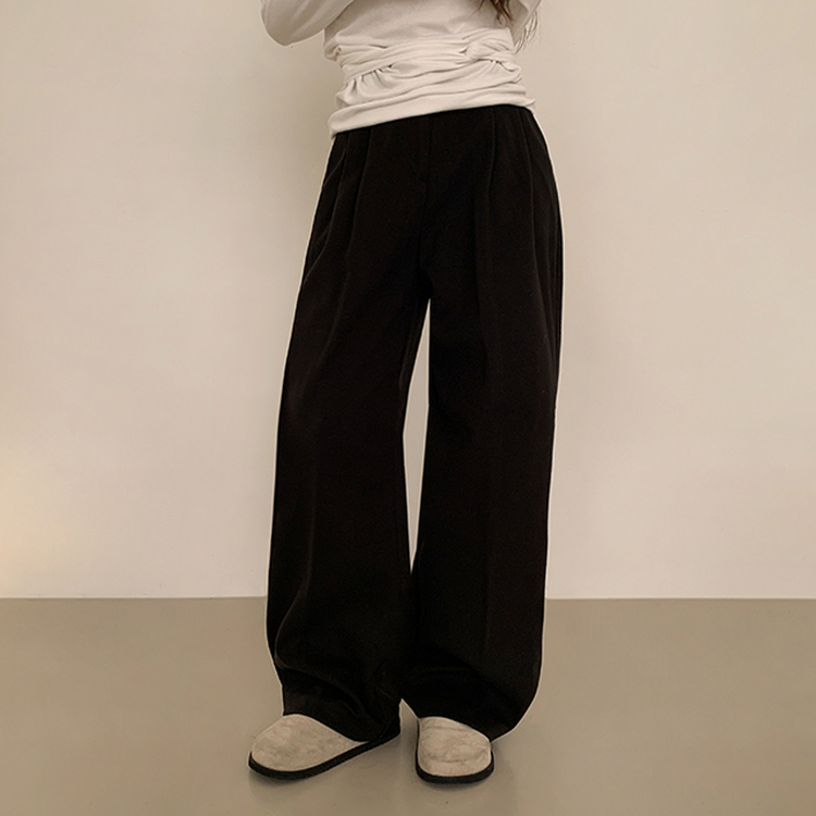 【丈別】【起毛】ツーピンタックバンディングワイドスラックス BLACK