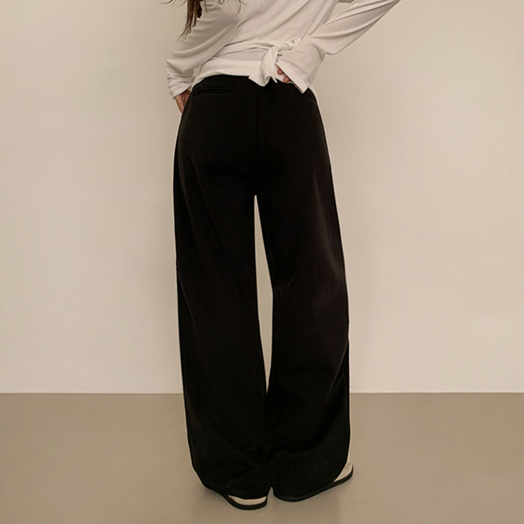 【丈別】【起毛】ツーピンタックバンディングワイドスラックス BLACK