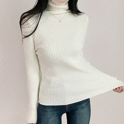 タートルネックボタンリブスリムニット(6color) IVORY