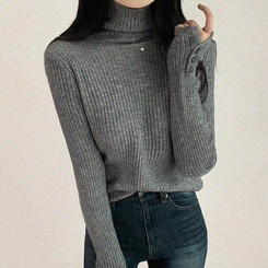 タートルネックボタンリブスリムニット(6color) GREY