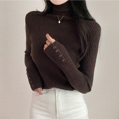 タートルネックボタンリブスリムニット(6color) BROWN