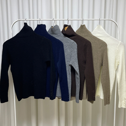 タートルネックボタンリブスリムニット(6color)