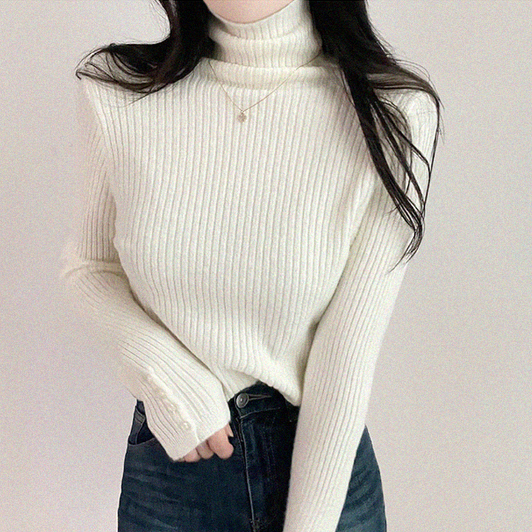 タートルネックボタンリブスリムニット(6color) IVORY