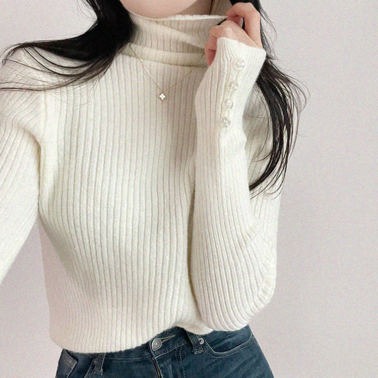 タートルネックボタンリブスリムニット(6color) IVORY