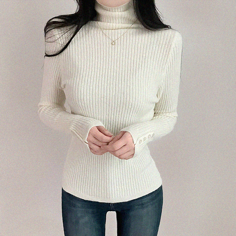 タートルネックボタンリブスリムニット(6color) IVORY