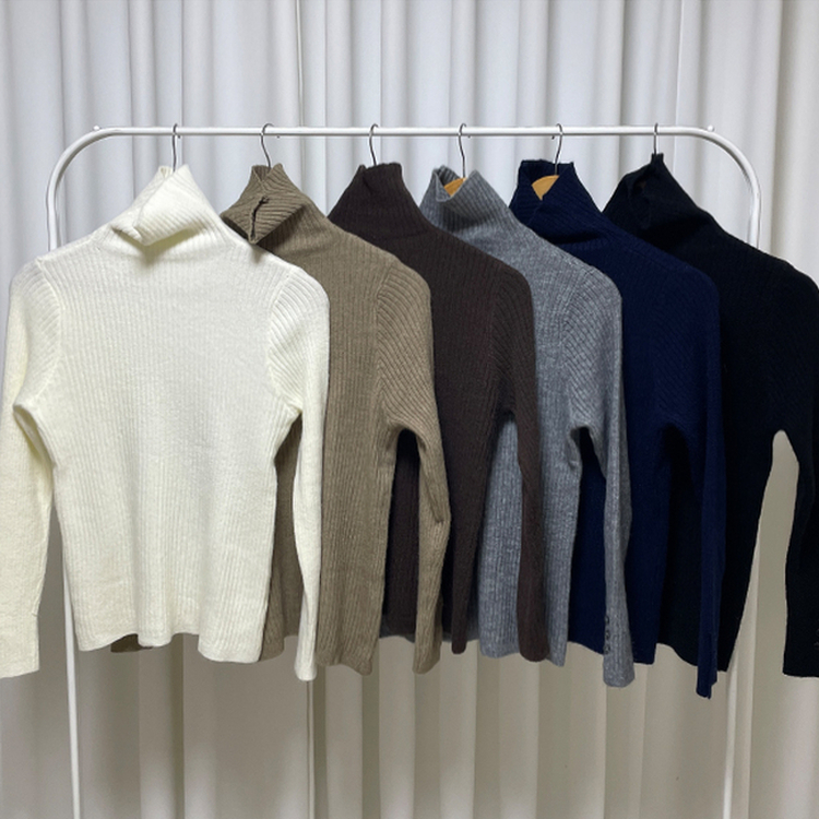 タートルネックボタンリブスリムニット(6color)