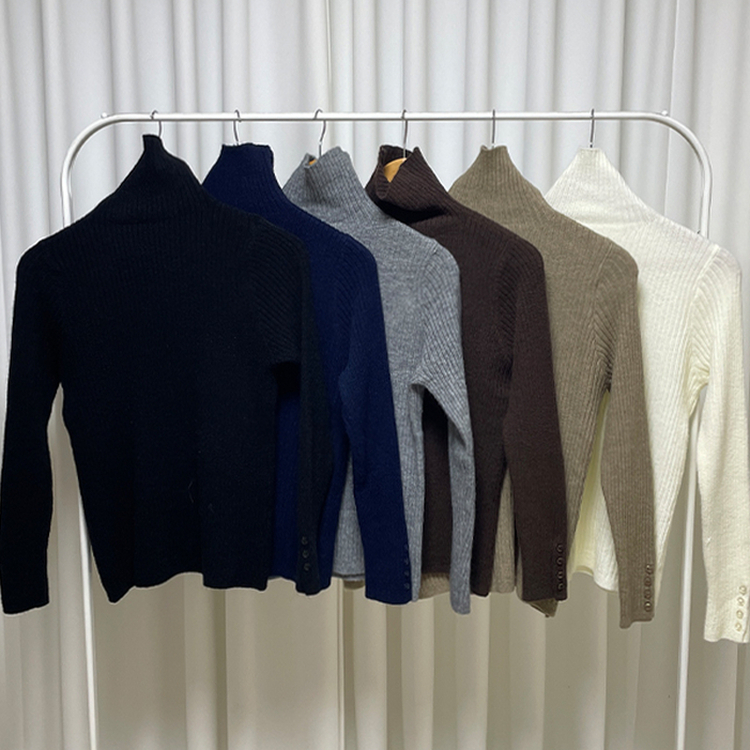 タートルネックボタンリブスリムニット(6color)
