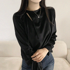 スリットリボンブラウス BLACK