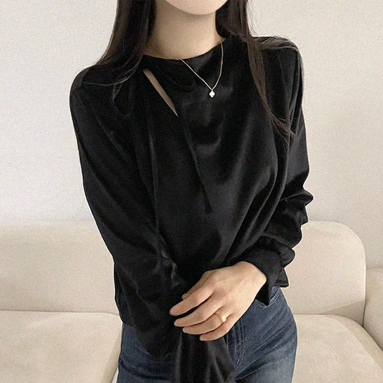 スリットリボンブラウス BLACK