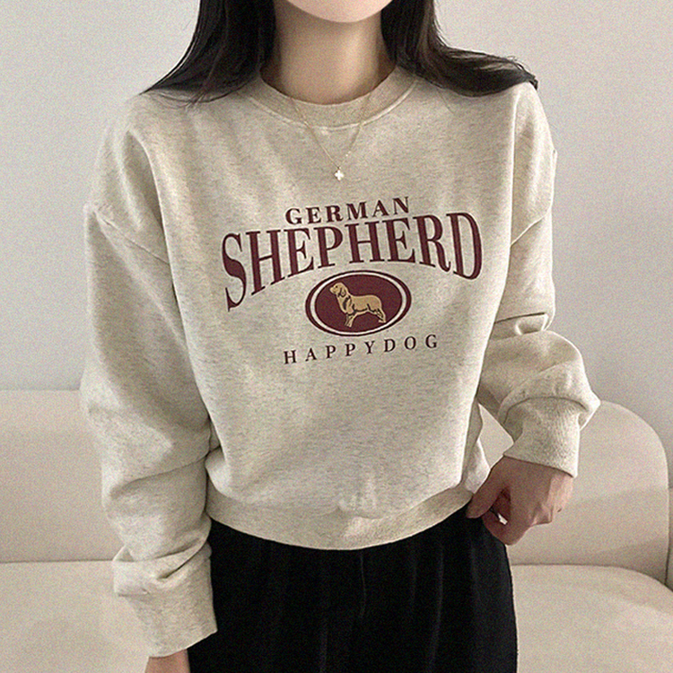 셰퍼드 프린팅 크롭 아방핏 기모 맨투맨