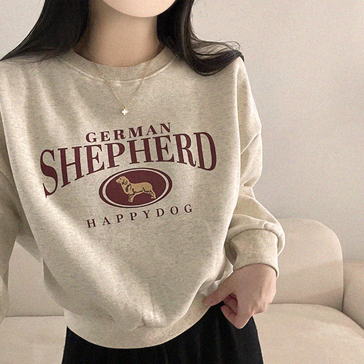 셰퍼드 프린팅 크롭 아방핏 기모 맨투맨