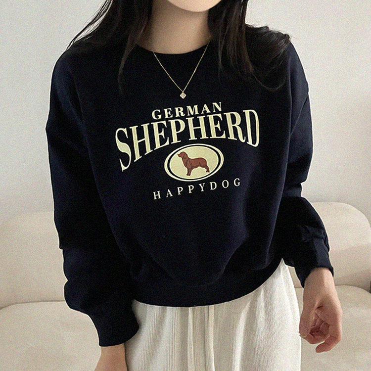 셰퍼드 프린팅 크롭 아방핏 기모 맨투맨