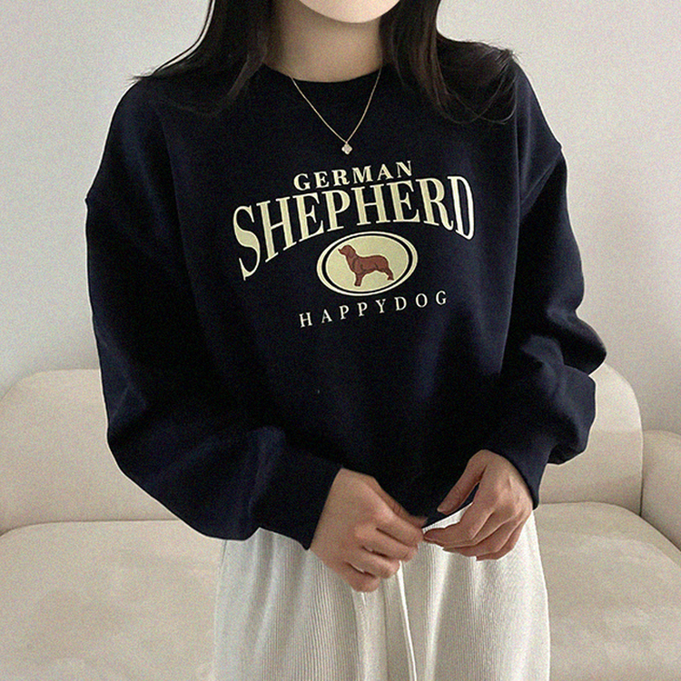 셰퍼드 프린팅 크롭 아방핏 기모 맨투맨