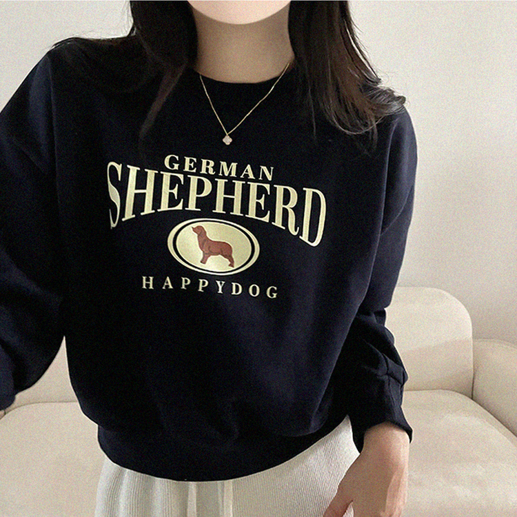 셰퍼드 프린팅 크롭 아방핏 기모 맨투맨