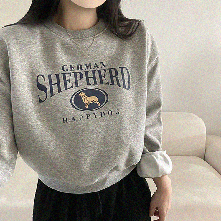 셰퍼드 프린팅 크롭 아방핏 기모 맨투맨