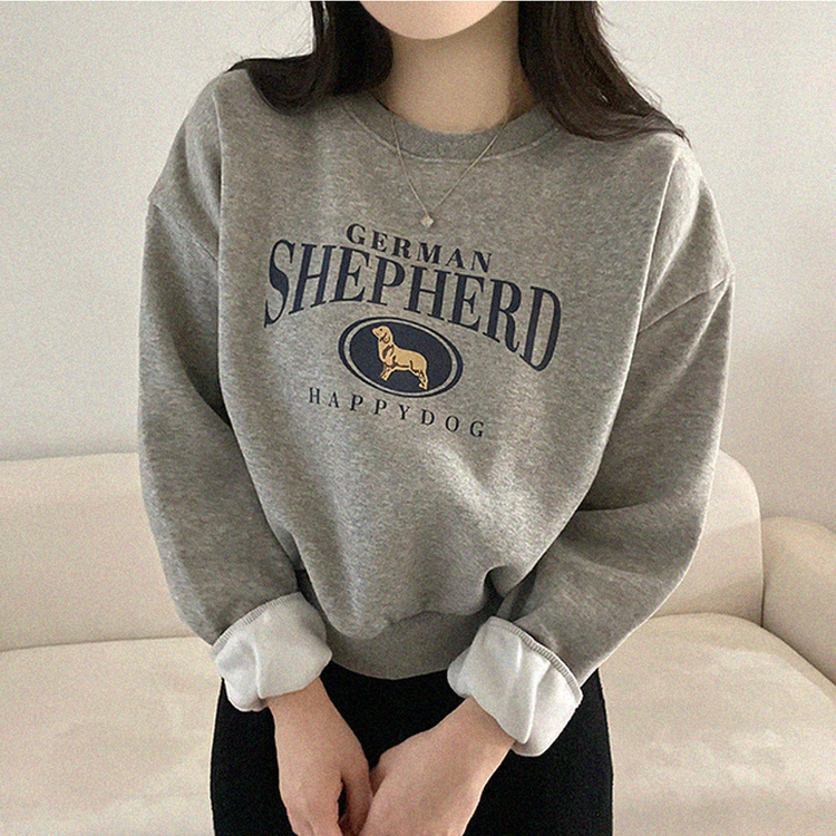 셰퍼드 프린팅 크롭 아방핏 기모 맨투맨