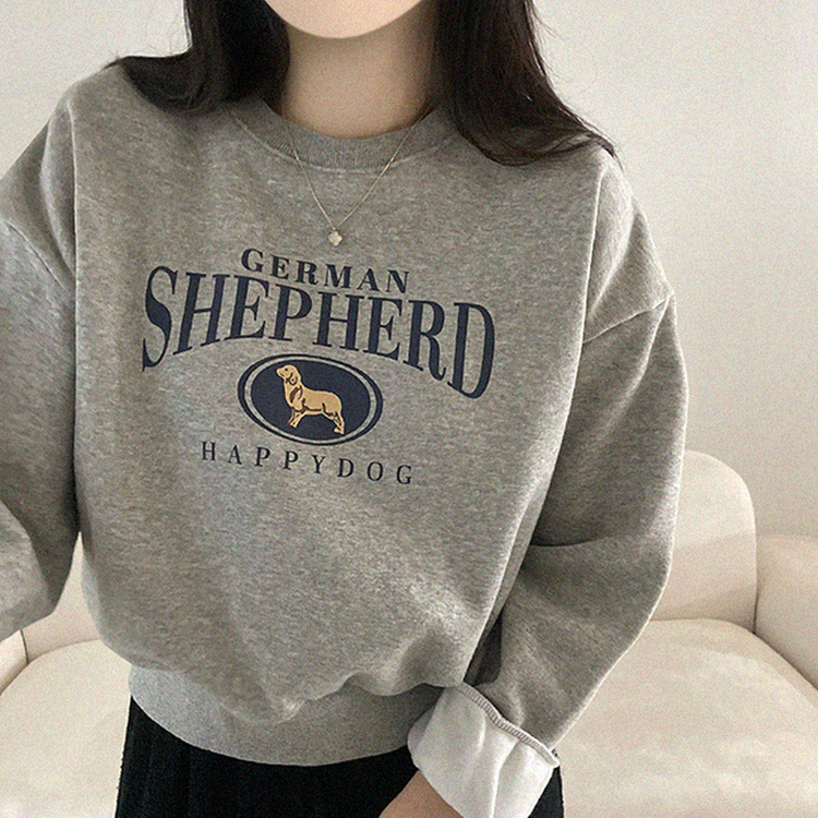 셰퍼드 프린팅 크롭 아방핏 기모 맨투맨