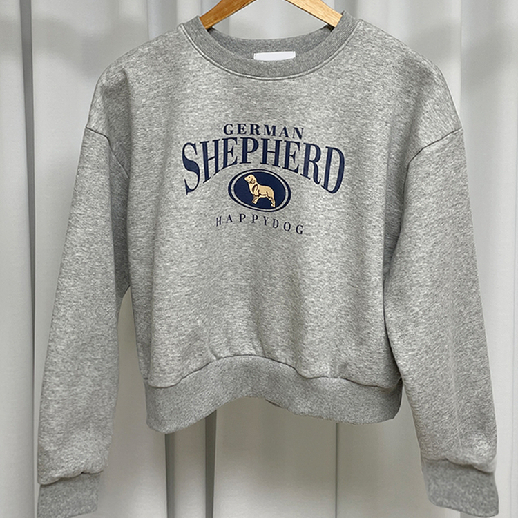 셰퍼드 프린팅 크롭 아방핏 기모 맨투맨