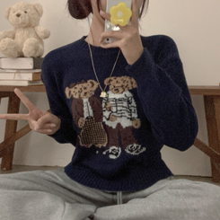 カップルクマラウンドネックニット NAVY