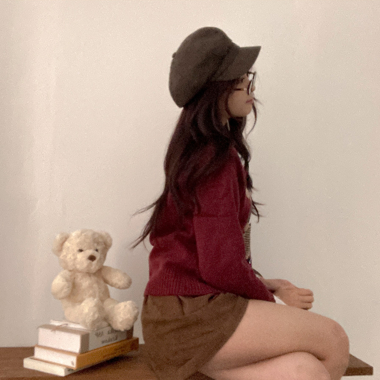 カップルクマラウンドネックニット WINE