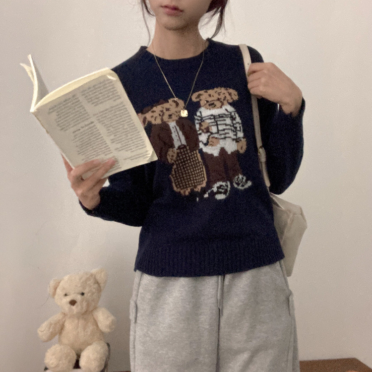 カップルクマラウンドネックニット NAVY