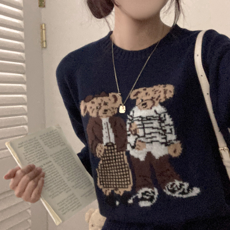 カップルクマラウンドネックニット NAVY