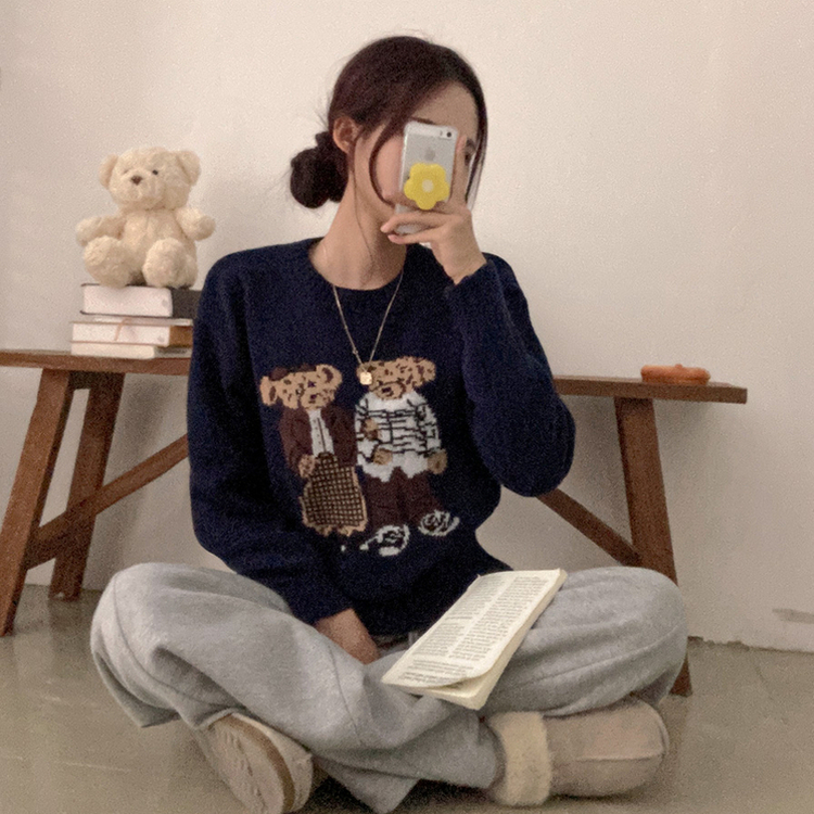 カップルクマラウンドネックニット NAVY