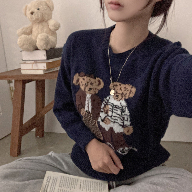 カップルクマラウンドネックニット NAVY