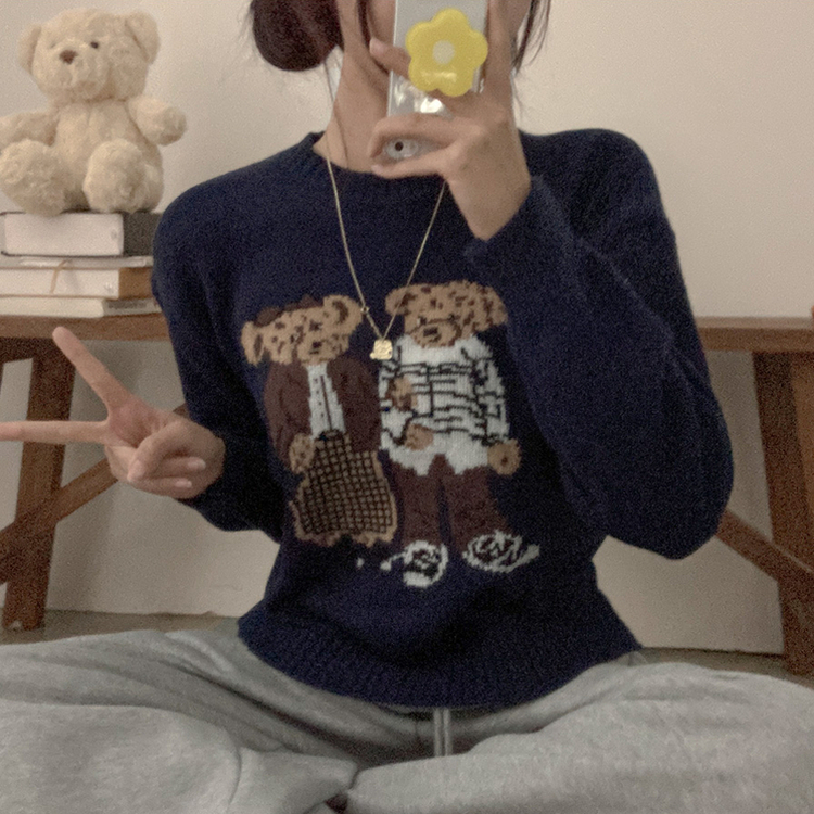 カップルクマラウンドネックニット NAVY