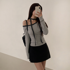 【タイ付き】ワンショルダー長袖Tシャツ IVORY